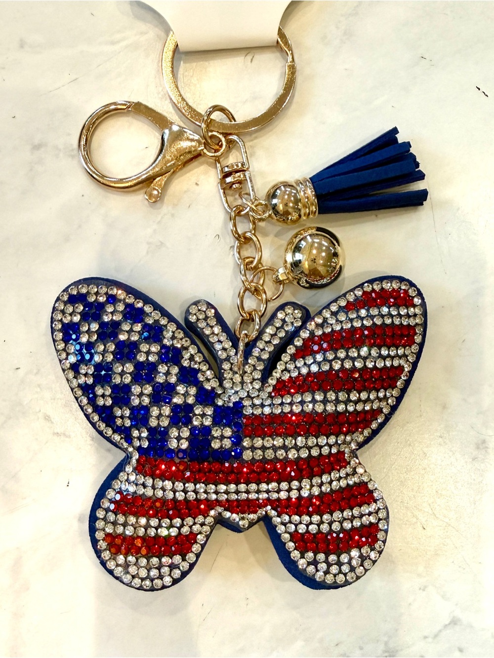 ✨ NWT Popfizzy Patriotic Rhinestone Butterfly Puffy Keychain Bag Charm ✨